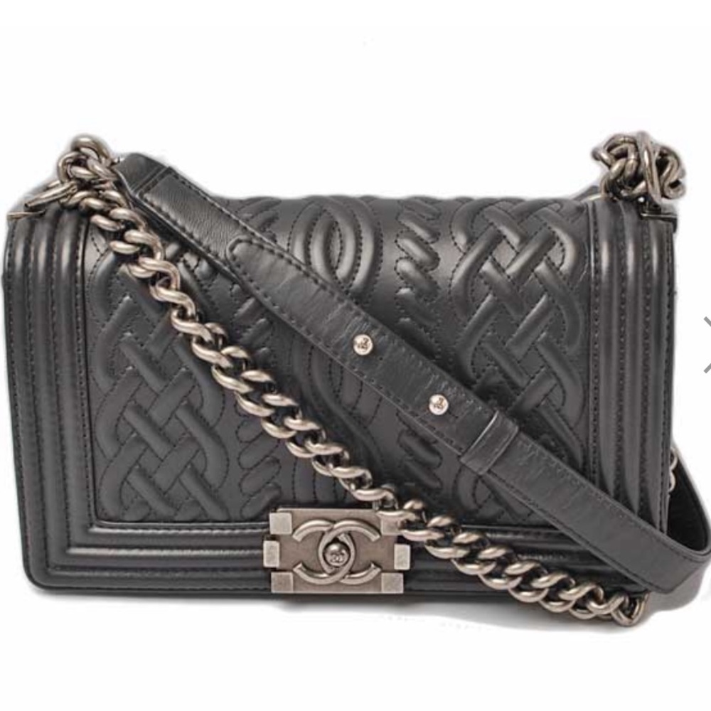 CHANEL authentic boy bag braided stitch in black